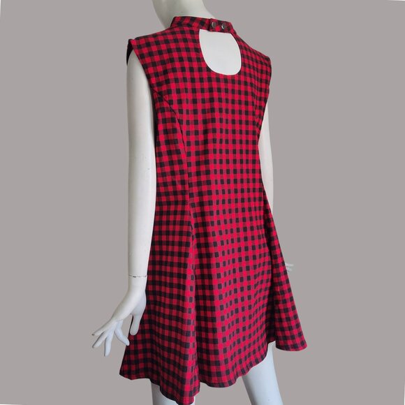 Royal Monk Rockabilly Goth Choker Neck w Spider Red Black Check Stretch Dress - Picture 3 of 11